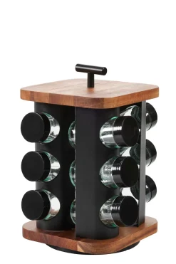 Tarros De Hierbas<CASA Acacia Lux Carrusel De Hierbas 12 Botes Rotacion De 360° Negro, Natural