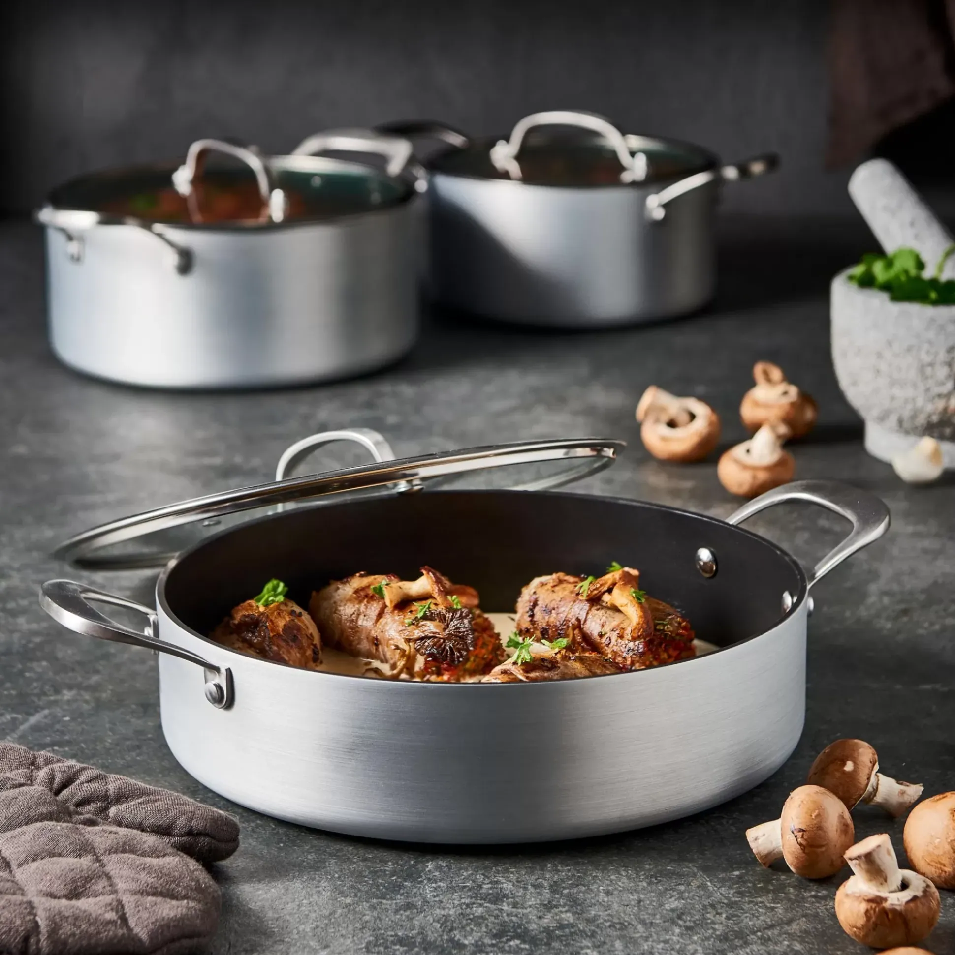 Sartenes<CASA Kastrol Olla Con Tapa Plateado