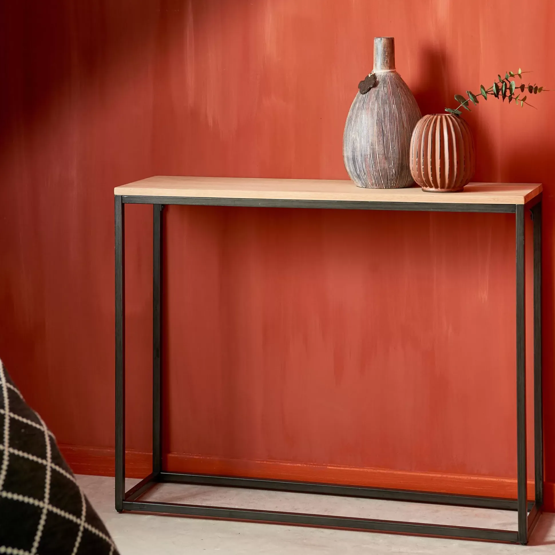 Consolas<CASA Oak Consola Negro, Natural