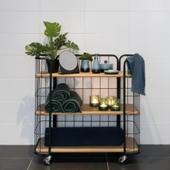 Estanterías<CASA Oslo Con Ruedas 3 Baldas Negro, Natural