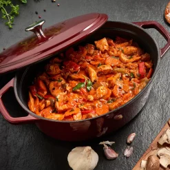 Ollas<CASA Stew Olla Hierro Fundido Ovalado Rojo Oscuro